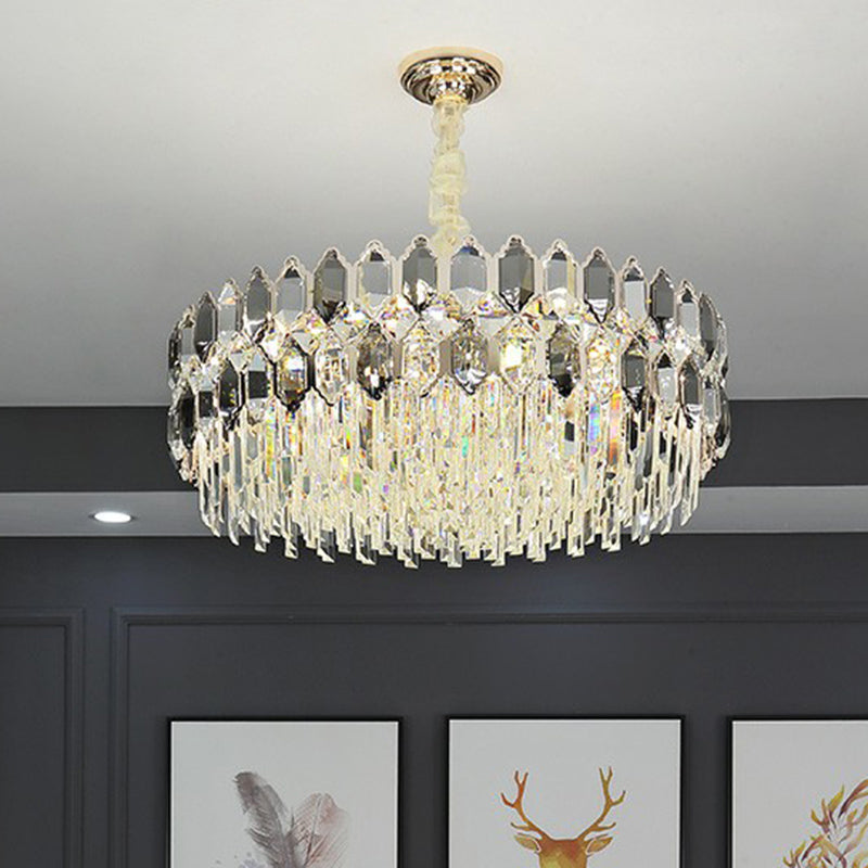 Modern Tiered Smoke Grey Crystal Chandelier: Luxurious Ceiling Light For Living Room