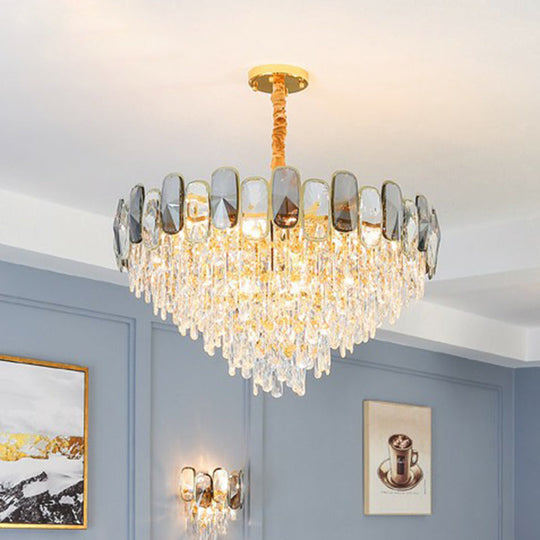 Postmodern Clear Crystal Cone Chandelier - Beveled Cut Suspension Light For Living Room