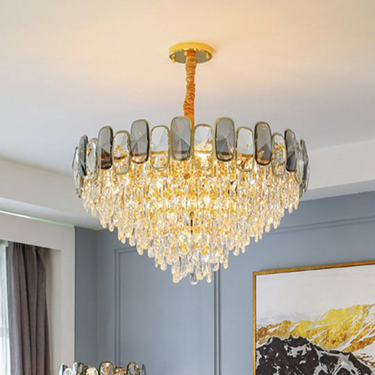 Modern Crystal Cone Chandelier for Clear Living Room Suspension Lighting