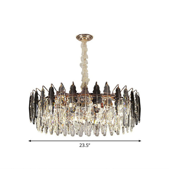 Crystal Leaf Round Ceiling Chandelier with 9 Bulbs for Modern Living Rooms