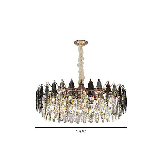 Modern Crystal Leaf Ceiling Chandelier With 9 Bulbs - Stylish Hang Light Fixture For Living Room