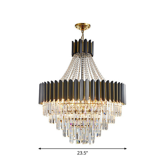 Modern Prismatic Crystal 11-Light Black Chandelier For Dining Room Ceiling