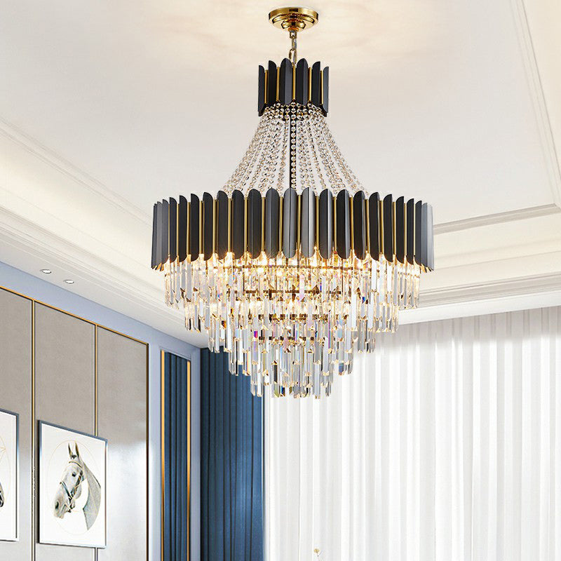 Modern Prismatic Crystal 11-Light Black Chandelier For Dining Room Ceiling