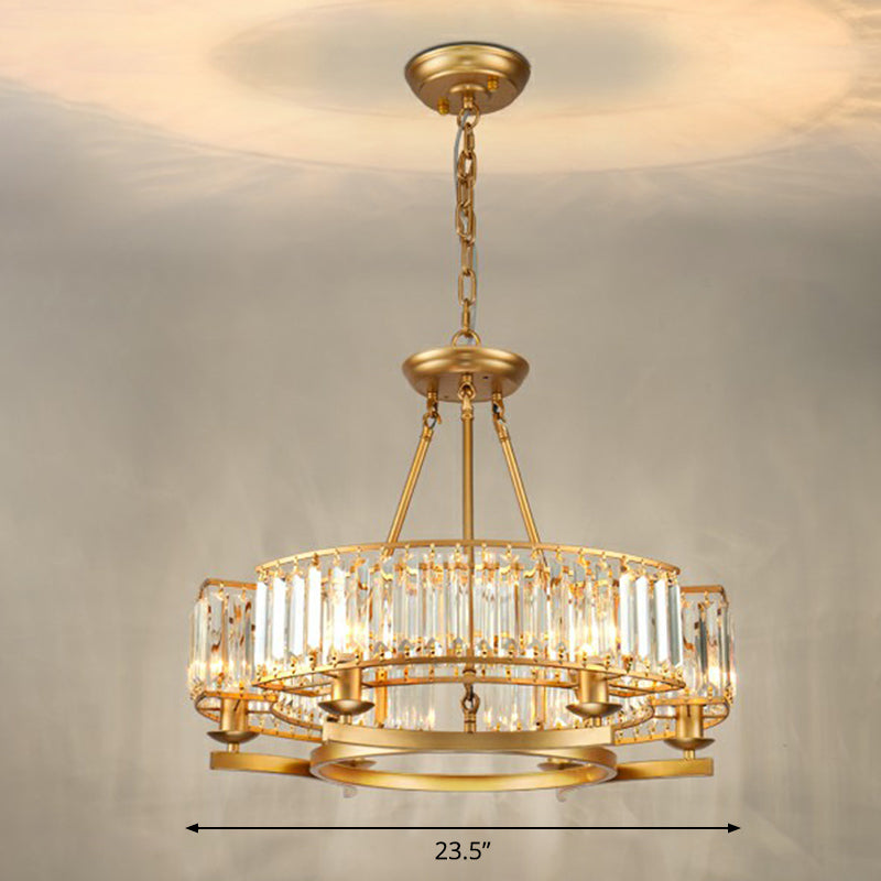 Minimalist Gold Circular Chandelier With Crystal Block Suspension - Ideal For Living Room 6 / Arc