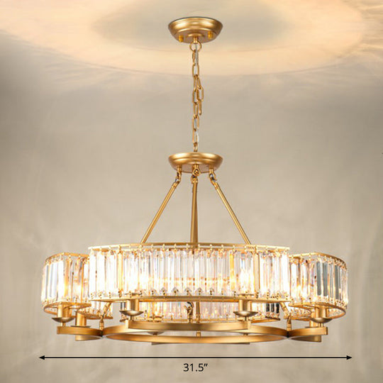 Minimalist Crystal Block Chandelier with Gold Finish - Ceiling Lamp for Living Room