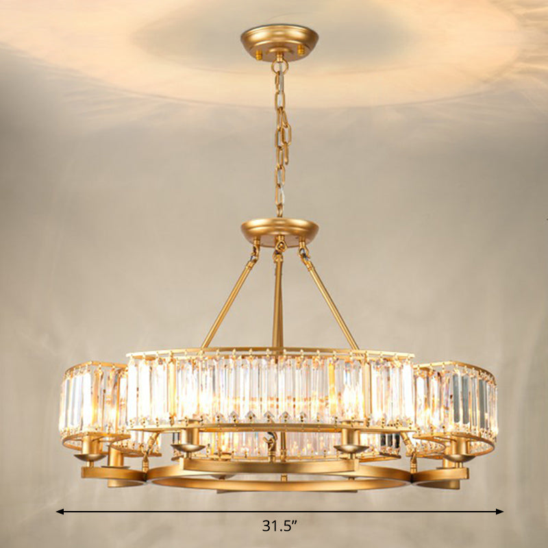 Minimalist Gold Circular Chandelier With Crystal Block Suspension - Ideal For Living Room 8 / Arc