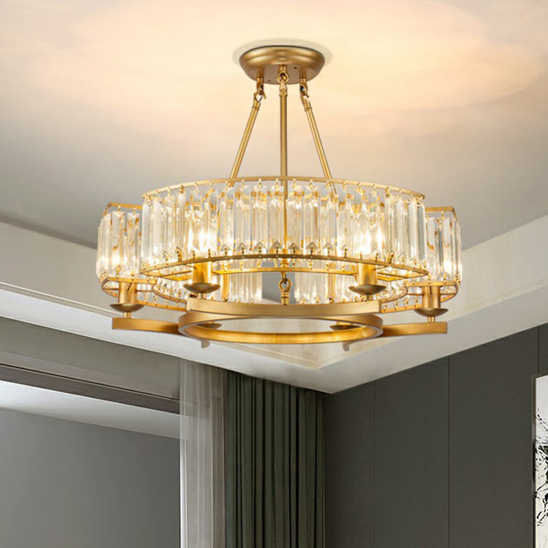 Minimalist Crystal Block Chandelier with Gold Finish - Ceiling Lamp for Living Room