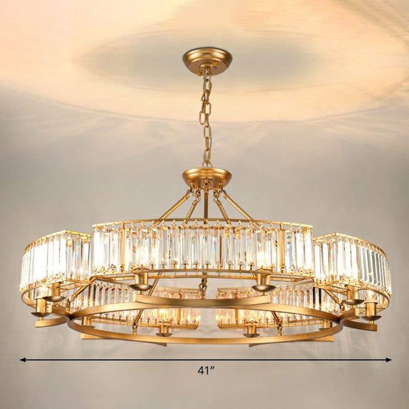 Minimalist Gold Circular Chandelier With Crystal Block Suspension - Ideal For Living Room 10 / Arc