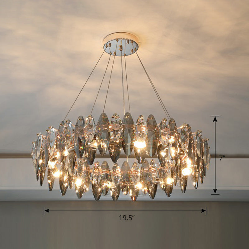 Minimalist Oval Crystal Clear Pendant Chandelier - Elegant Ceiling Light for Restaurants