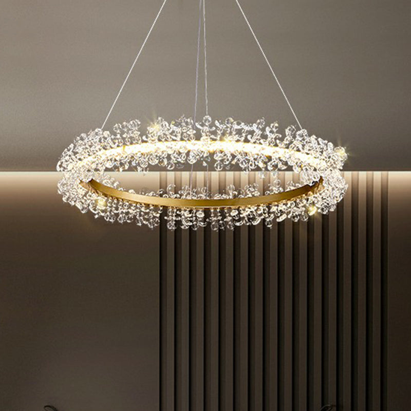 Simplicity Circle Led Chandelier With Crystal Beads - Elegant Pendant Lighting Fixture For Living