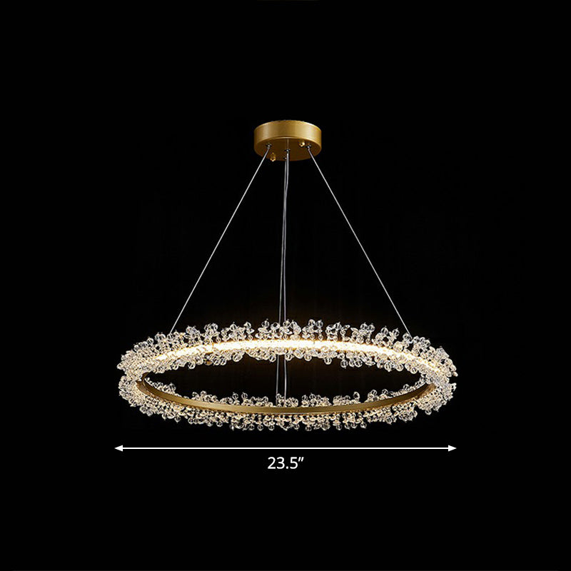 Simplicity Circle Led Chandelier With Crystal Beads - Elegant Pendant Lighting Fixture For Living