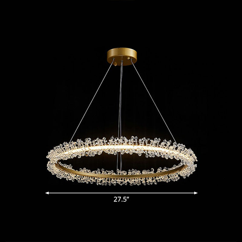 Simplicity Circle Led Chandelier With Crystal Beads - Elegant Pendant Lighting Fixture For Living