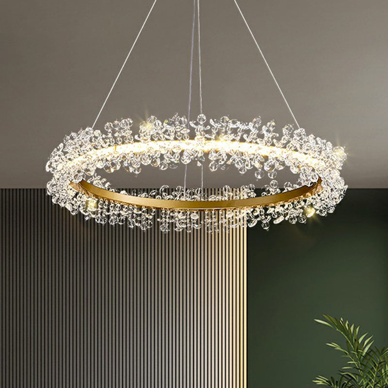 LED Circle Chandelier with Crystal Beads - Elegant Living Room Pendant Light