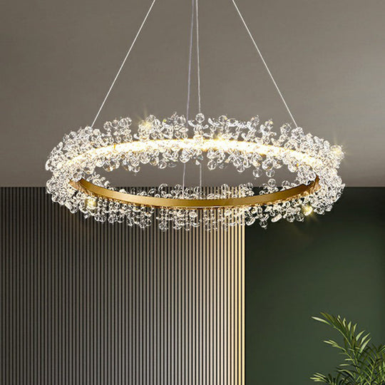 Simplicity Circle Led Chandelier With Crystal Beads - Elegant Pendant Lighting Fixture For Living