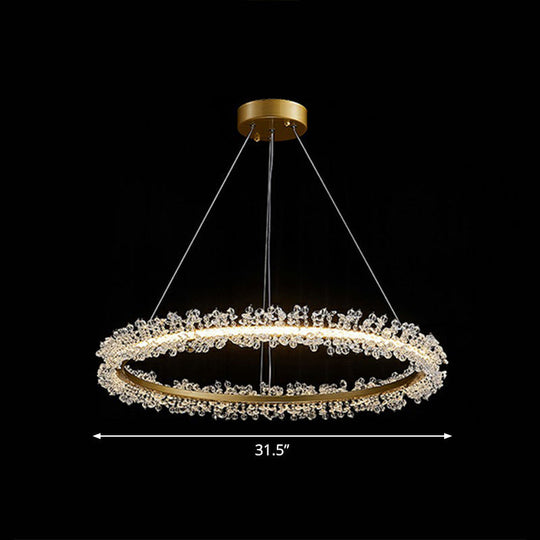 Simplicity Circle Led Chandelier With Crystal Beads - Elegant Pendant Lighting Fixture For Living