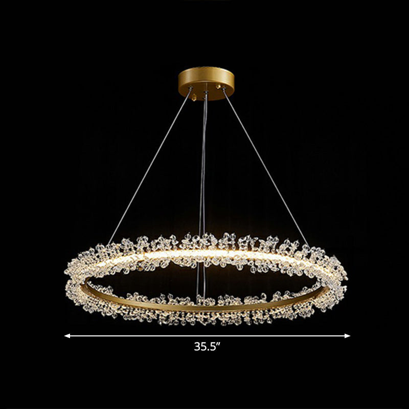 Simplicity Circle Led Chandelier With Crystal Beads - Elegant Pendant Lighting Fixture For Living