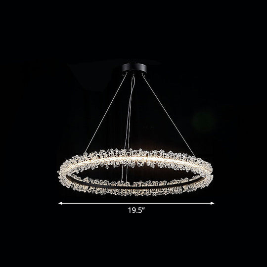 LED Circle Chandelier with Crystal Beads - Elegant Living Room Pendant Light