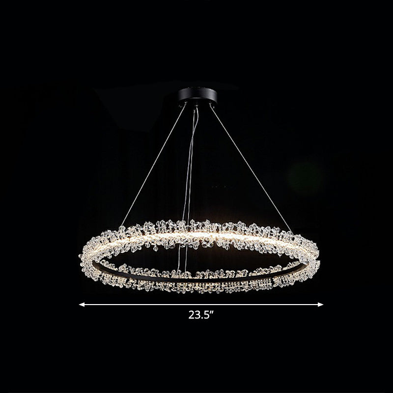 LED Circle Chandelier with Crystal Beads - Elegant Living Room Pendant Light