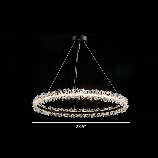 Simplicity Circle Led Chandelier With Crystal Beads - Elegant Pendant Lighting Fixture For Living