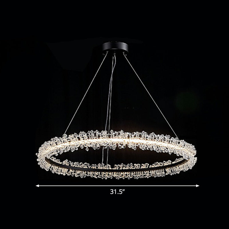 Simplicity Circle Led Chandelier With Crystal Beads - Elegant Pendant Lighting Fixture For Living