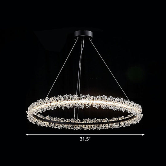 Simplicity Circle Led Chandelier With Crystal Beads - Elegant Pendant Lighting Fixture For Living