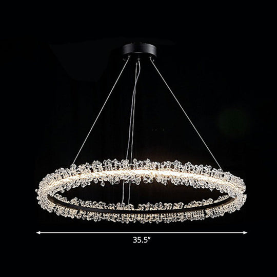 Simplicity Circle Led Chandelier With Crystal Beads - Elegant Pendant Lighting Fixture For Living