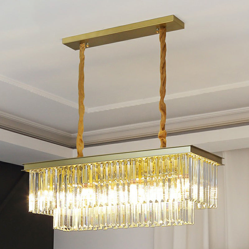 Minimalist Prismatic Crystal Restaurant Pendant Light - Rectangular Island 17 / Gold