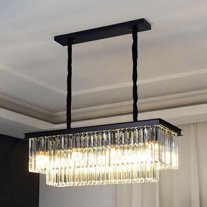 Minimalist Prismatic Crystal Restaurant Pendant Light - Rectangular Island 8 / Black