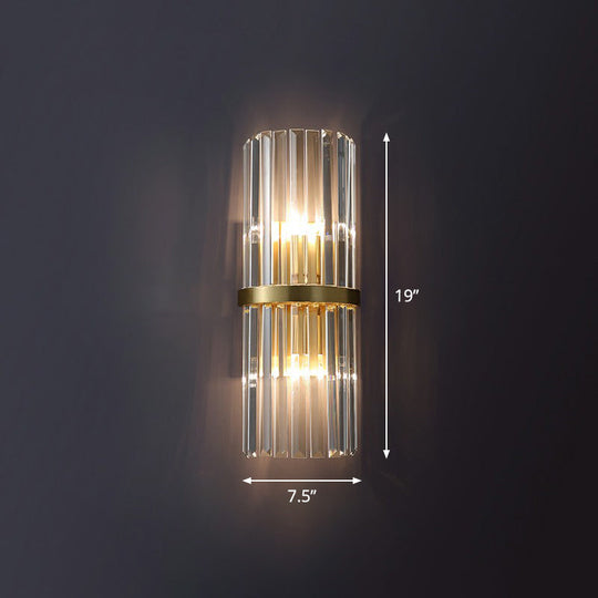 Simplicity Prismatic Crystal Brass Sconce Wall Lamp: Half Cylinder Shape With 2-Head Lighting