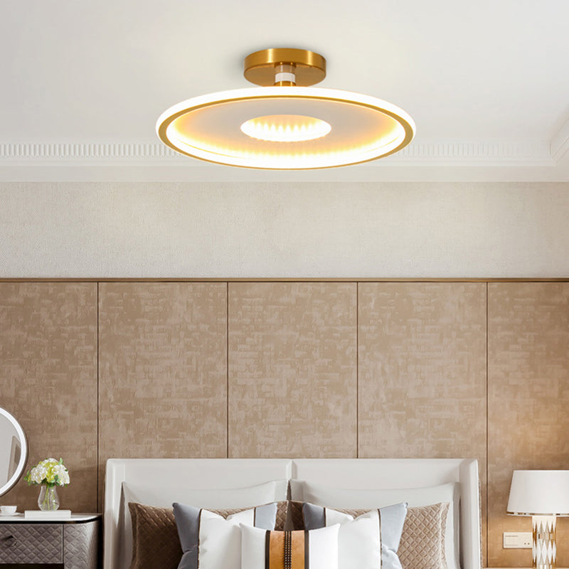 Simplicity Metal LED Ceiling Light | Disc Semi Flush Mount Fixture for Bedrooms