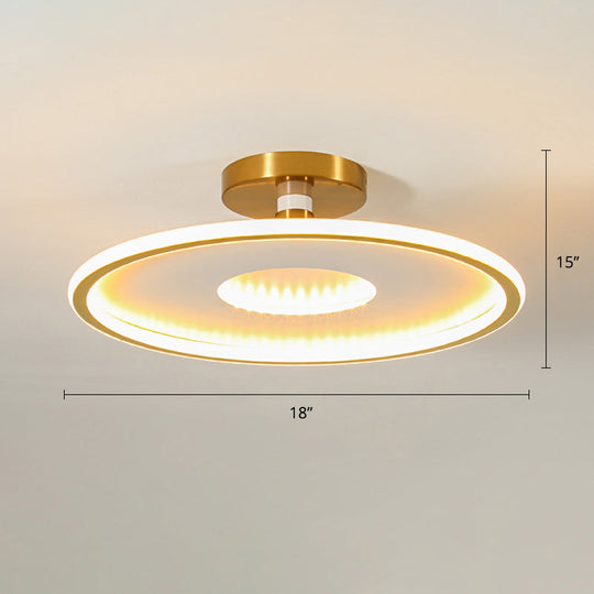 Simplicity Metal LED Ceiling Light | Disc Semi Flush Mount Fixture for Bedrooms