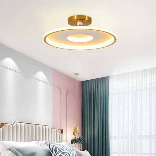 Simplicity Metal Led Ceiling Light | Disc Semi Flush Mount Fixture For Bedrooms