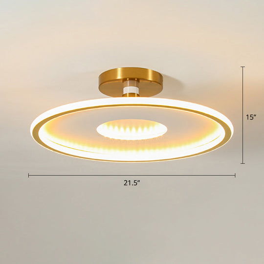 Simplicity Metal LED Ceiling Light | Disc Semi Flush Mount Fixture for Bedrooms