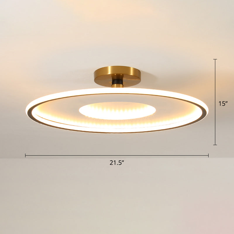 Simplicity Metal LED Ceiling Light | Disc Semi Flush Mount Fixture for Bedrooms