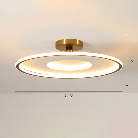 Simplicity Metal LED Ceiling Light | Disc Semi Flush Mount Fixture for Bedrooms