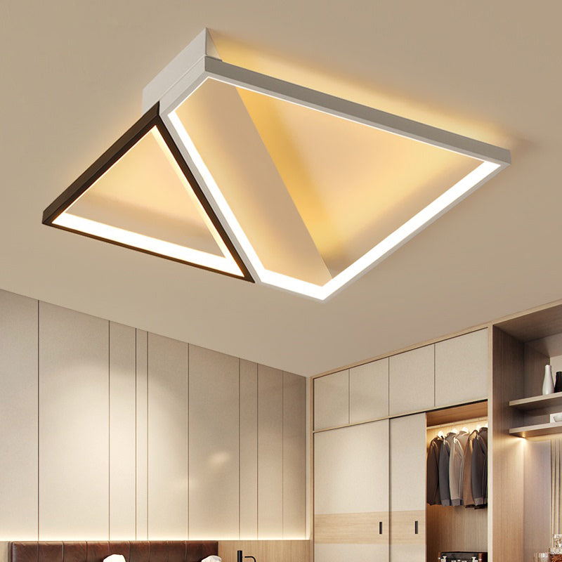 Minimalistic Metal LED Ceiling Light: Square Flush Mount for Bedroom, in Black and White