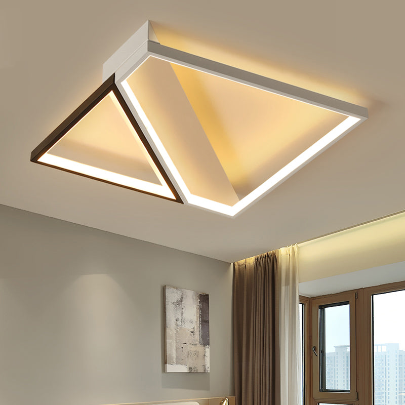 Minimalistic Metal LED Ceiling Light: Square Flush Mount for Bedroom, in Black and White