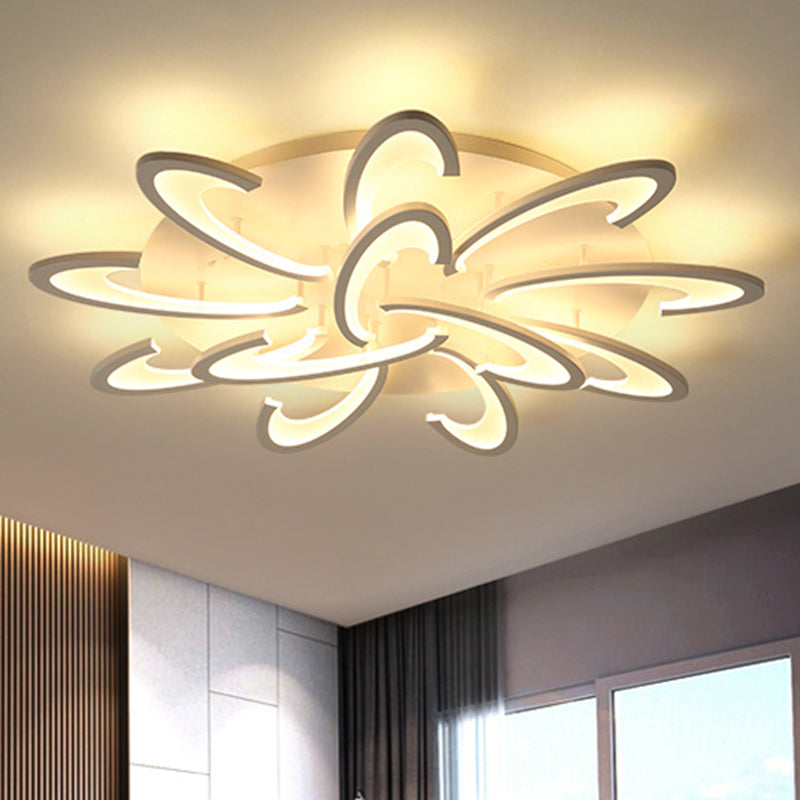 Modern LED Flush Mount Ceiling Light in White with Floral Acrylic Design for Living Room