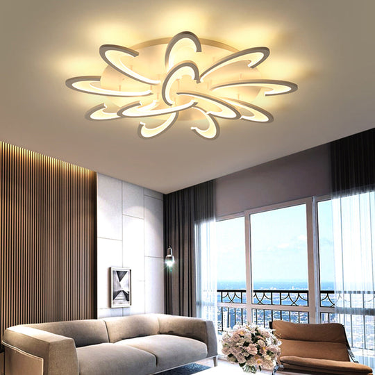 Modern LED Flush Mount Ceiling Light in White with Floral Acrylic Design for Living Room