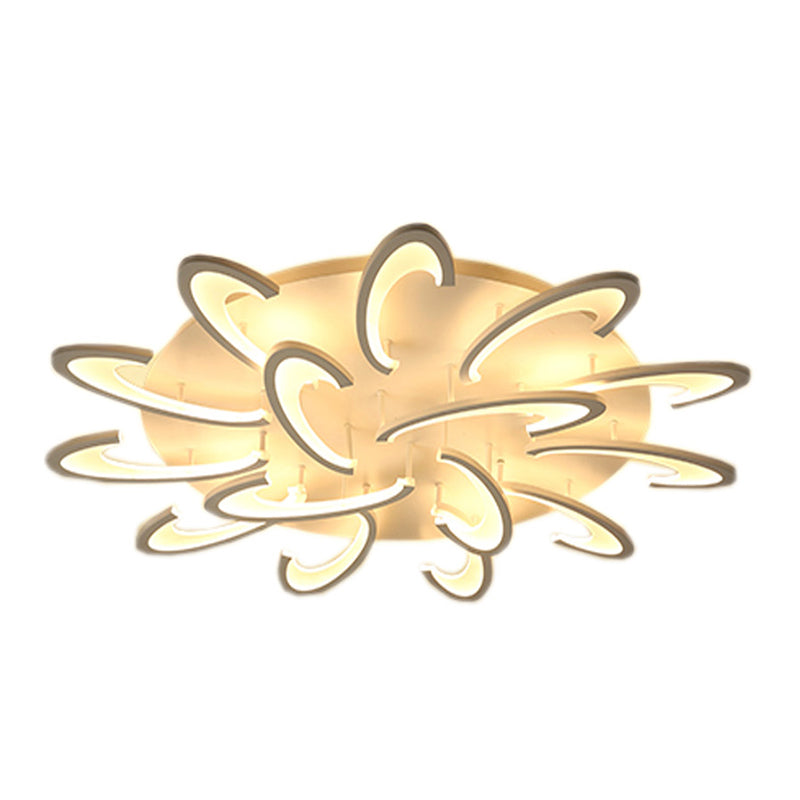 Modern Led Flush Mount Ceiling Light In White With Floral Acrylic Design For Living Room