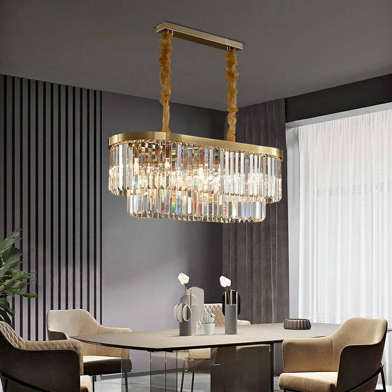 Postmodern Clear Crystal Rod Pendant Light For Dining Room In Brass Finish