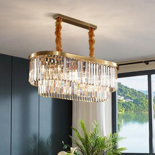 Postmodern Clear Crystal Rod Pendant Light For Dining Room In Brass Finish