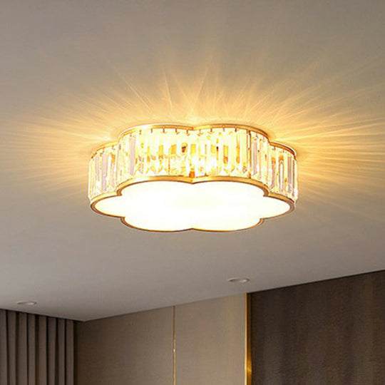 Minimalist Crystal Flower Ceiling Light in Brass - Tri-Sided Flush Mount