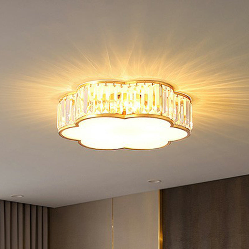 Minimalist Crystal Flower Ceiling Light In Brass - Tri-Sided Flush Mount 4 /