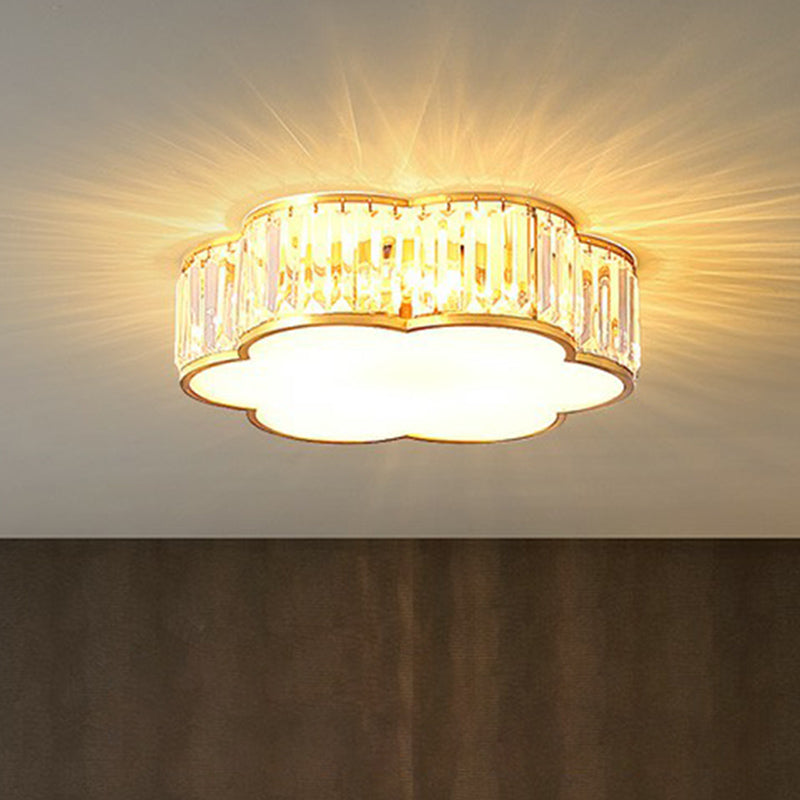 Minimalist Crystal Flower Ceiling Light in Brass - Tri-Sided Flush Mount