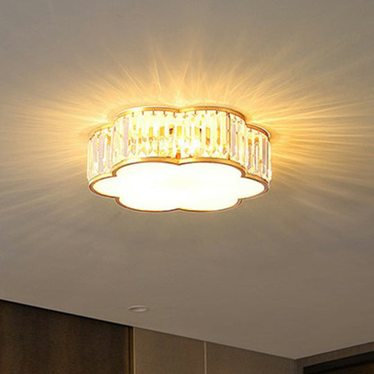 Minimalist Crystal Flower Ceiling Light in Brass - Tri-Sided Flush Mount