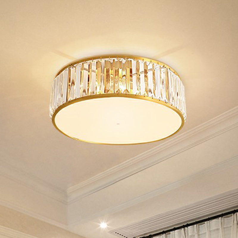 Prismatic Optic Crystal Ceiling Lamp: Simple Drum Shape Clear Flush Mount Lighting For Bedrooms