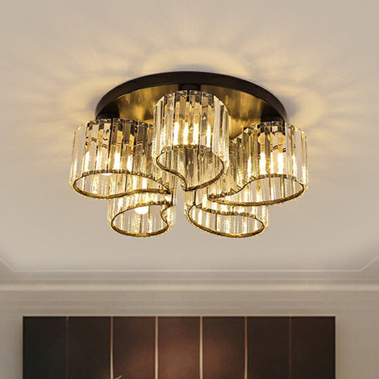 Modern Floral Flush Mounted Ceiling Lamp with Clear Crystal Prism for Dining Room Lighting