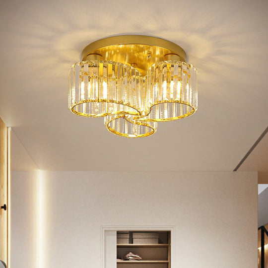 Modern Floral Flush Mounted Ceiling Lamp with Clear Crystal Prism for Dining Room Lighting