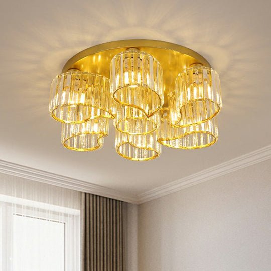 Modern Floral Flush Mounted Ceiling Lamp with Clear Crystal Prism for Dining Room Lighting